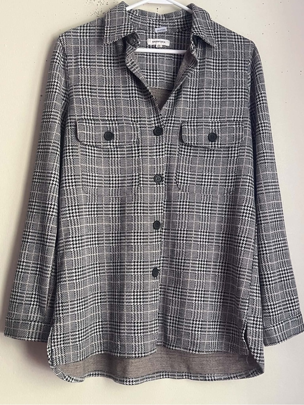 Max Studio Black and White Glen Plaid Button-Front Shirt